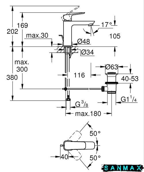 Одноважільний змішувач для умивальника Grohe Cubeo M-розміру (1017492430) 1017492430 фото