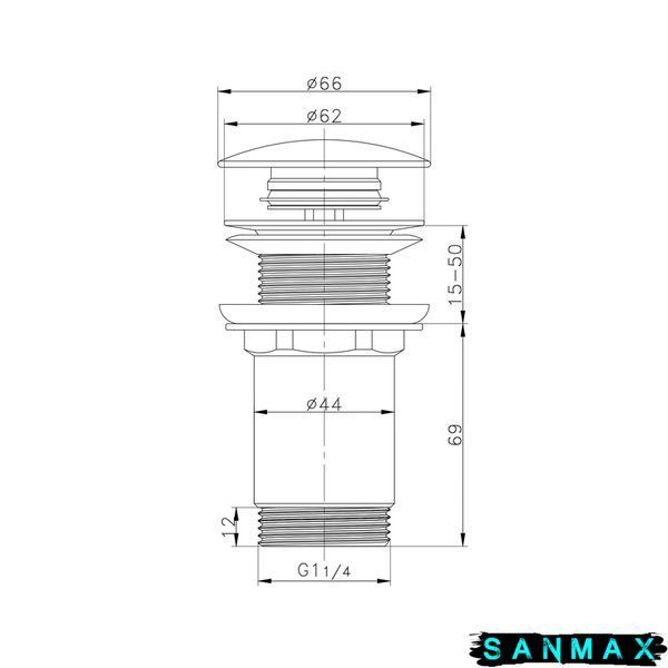 Донний клапан для умивальника без переливу Koer PW-08-01 Хром (KR5786) KR5786 фото