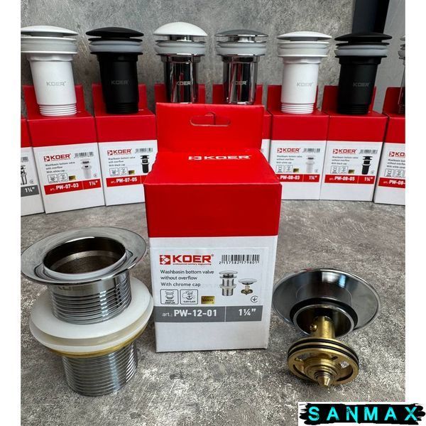 Донний клапан для умивальника без переливу Koer PW-12-01 Хром (KR5798) KR5798 фото