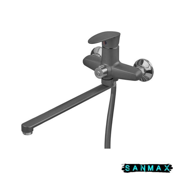 Змішувач для ванни Plamix Cezar-006 Euro Set Графіт, зі шлангом, лійкою та кронштейном (PM0691) PM0691 фото