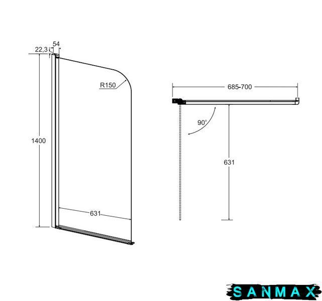 Шторка для ванни Besco Besco Prime-1S 70x140 PNP-1S фото