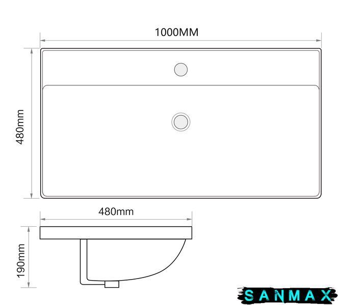 Умивальник накладний керамічний Mixxus Premium Style-1504 1000х480х190mm з отвором під змішувач та переливом (MP6501) MP6501 фото