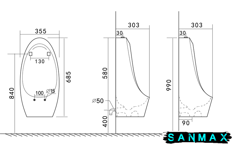 Пісуар підвісний Mixxus Premium Bevel-1004 340x305x685mm з краном для пісуара (MP6663) MP6663 фото