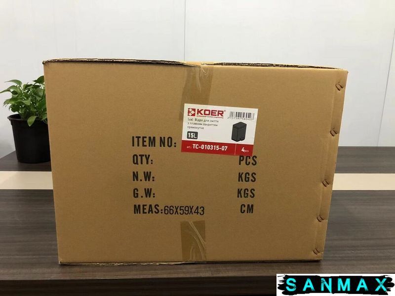 Відро для сміття з плавним закриттям прямокутне Koer TC-010315-07 15 л колір графіт (KR5604) KR5604 фото