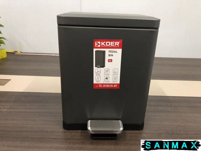 Відро для сміття з плавним закриттям прямокутне Koer TC-010315-07 15 л колір графіт (KR5604) KR5604 фото