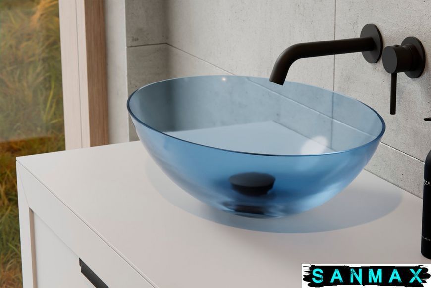 Умивальник на стільницю Besco Anya Blue Wave 50х35 клік-клак хром #UMA-50-BWC фото