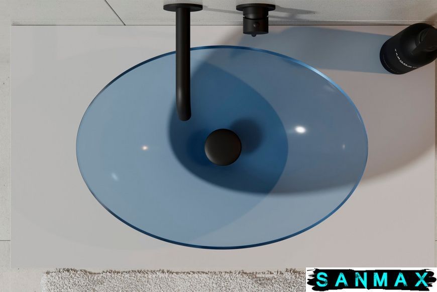 Умивальник на стільницю Besco Anya Blue Wave 50х35 клік-клак хром #UMA-50-BWC фото