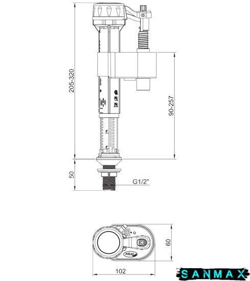 Арматура 1/2 наповнювальна Koer KT-0103-1/2 з нижнім підключенням та латунною різьбою (KR5331) KR5331 фото