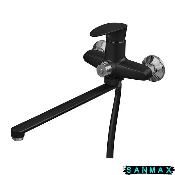 Змішувач для ванни Plamix Cezar-006 Euro Set Matte Чорний, зі шлангом, лійкою та кронштейном (PM0690) PM0690 фото