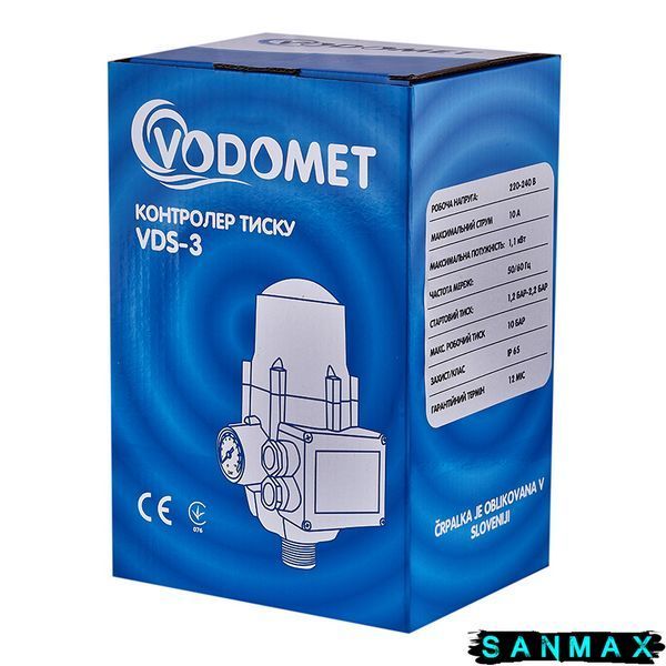 Контролер тиску Vodomet VDS-3 електронний для насоса до 1,1кВт, кутовий 1", з кабелем (VO4201) VO4201 фото