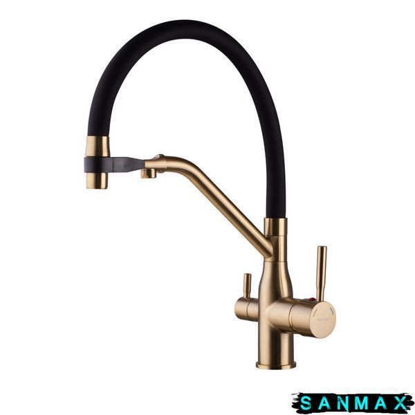 Змішувач для кухні Mixxus Premium Gravity 021 Brushed Gold Refl.Чорний (MI6981) MI6981 фото