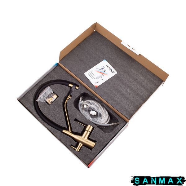 Змішувач для кухні Mixxus Premium Gravity 021 Brushed Gold Refl.Чорний (MI6981) MI6981 фото