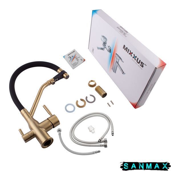 Змішувач для кухні Mixxus Premium Gravity 021 Brushed Gold Refl.Чорний (MI6981) MI6981 фото