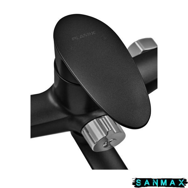 Змішувач для ванни Plamix Cezar-006 Euro Set Matte Чорний, зі шлангом, лійкою та кронштейном (PM0690) PM0690 фото