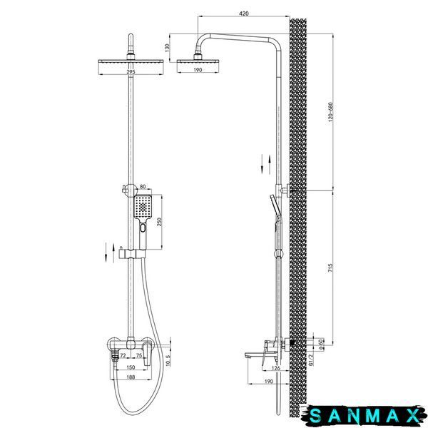 Душова система зі змішувачем Mixxus Premium Rubens 009-J Хром (MI8255) MI8255 фото