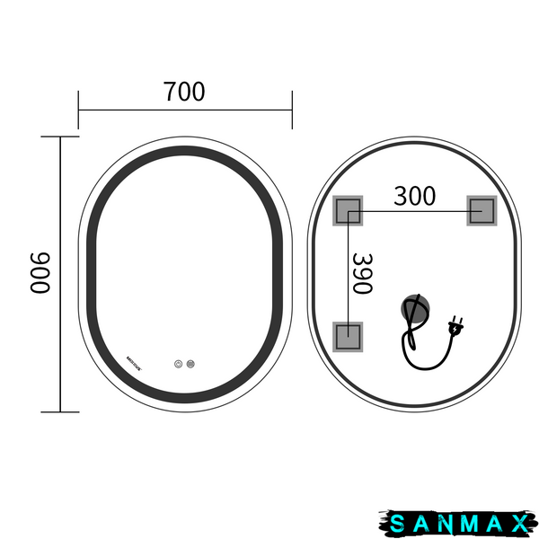 Дзеркало Mixxus Premium Ellipse MV05-90x70-Reverse (Led Touch, Anti-fog, димер (3-6,5kK)) (MP6644) MP6644 фото
