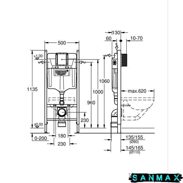 Інсталяційний комплект пневмо Grohe Set Унітаз Ellise-0305-T3 + Інсталяція UA388400WG + панель 38732000 (388400WGELLIPS0305T3) 388400WGELLIPS0305T3 фото