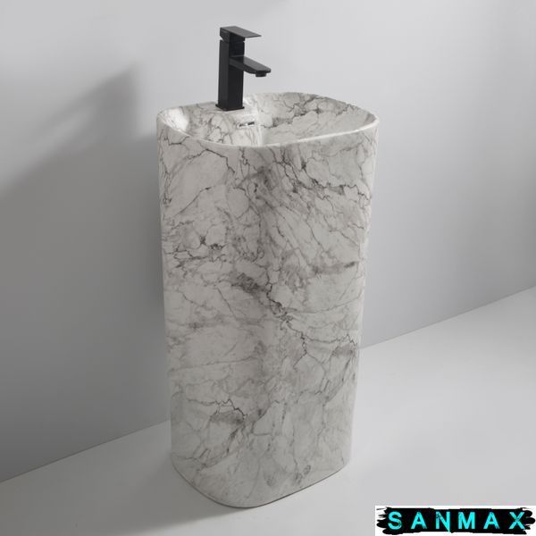 Умивальник моноблок Mixxus Premium Divers-1101 Marble 460х380х840mm з отвором під змішувач та переливом Мармур (MP6575) MP6575 фото