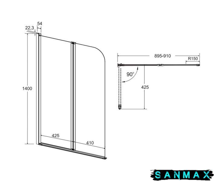 Шторка для ванни Besco Besco Prime-2S 90x140 PNP-2S фото