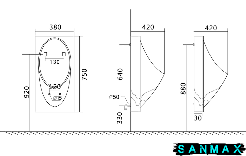Пісуар підвісний Mixxus Premium Bevel-1005 380x420x750mm з краном для пісуара (MP6664) MP6664 фото