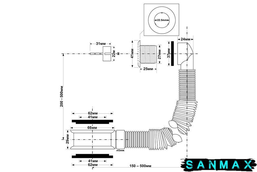 Перелив для умивальника хромований з гофрованою трубкою BANJO-POL2 BANJO-POL2 фото