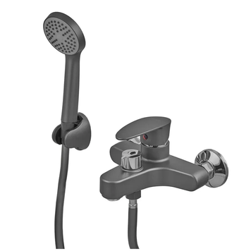 Змішувач для ванни Plamix Cezar-009 Euro Set Графіт, зі шлангом, лійкою та кронштейном (PM0694) PM0694 фото