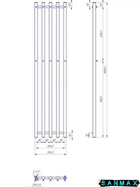 Водяна сушарка для рушників Маріо&nbsp;Inox&nbsp;Туб&nbsp;1500х352/320 1.7.046429.P фото
