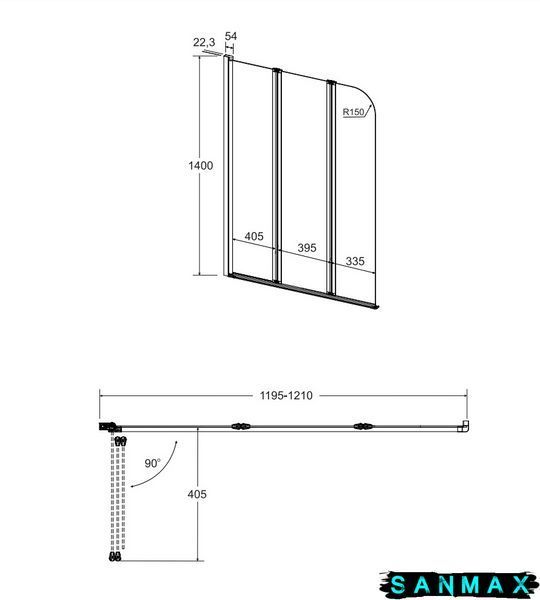Шторка для ванни Besco Besco Prime- 3S 120x140 PNP-3S фото