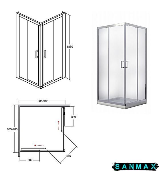Кабіна квадратна Besco Modern 90x90x185 універсальна: скло grigio, профіль хромований MK-90-185-G фото