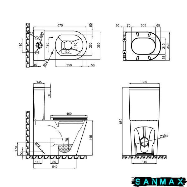 Чаша унітазу-компакту Mixxus Premium Bevel-0402-R Bowl 670х390х880 Rimless без сидіння (MI8354) MI8354 фото