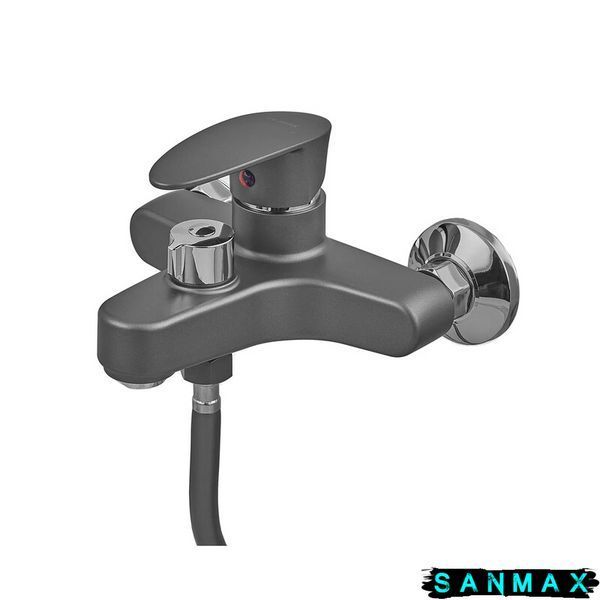Змішувач для ванни Plamix Cezar-009 Euro Set Графіт, зі шлангом, лійкою та кронштейном (PM0694) PM0694 фото