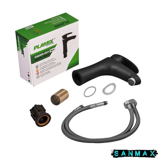 Змішувач для умивальника Plamix CEZAR-001 SET Matte Чорний PM0662 фото