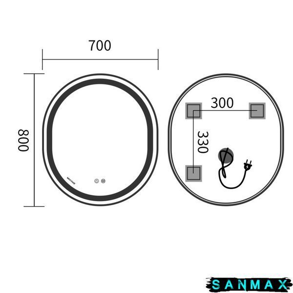 Дзеркало Mixxus Premium Ellipse MV05-80x70-Reverse Білий (Led Touch, Anti-fog, димер (3-6kK)) (MP6645) MP6645 фото