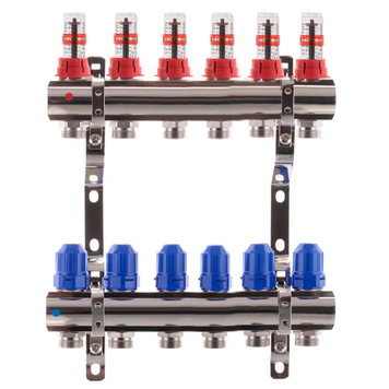 Колектор Koer з витратомірами без конусів на 6 виходів корпус латунь (KR2643) KR2643 фото