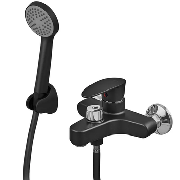 Змішувач для ванни Plamix Cezar-009 Euro Set Matte Чорний, зі шлангом, лійкою та кронштейном (PM0693) PM0693 фото