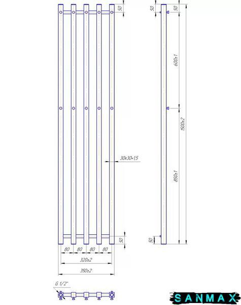 Водяна сушарка для рушників Маріо&nbsp;Inox&nbsp;Туб&nbsp;Куб&nbsp;1500х350/320 1.7.049984.P фото