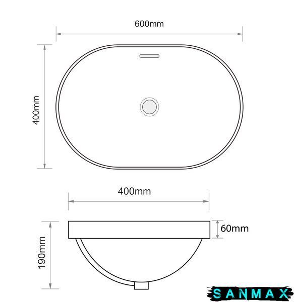 Раковина врізна на стільницю Mixxus Premium Ellipse-1601 600х400х190mm з переливом (MP6569) MP6569 фото