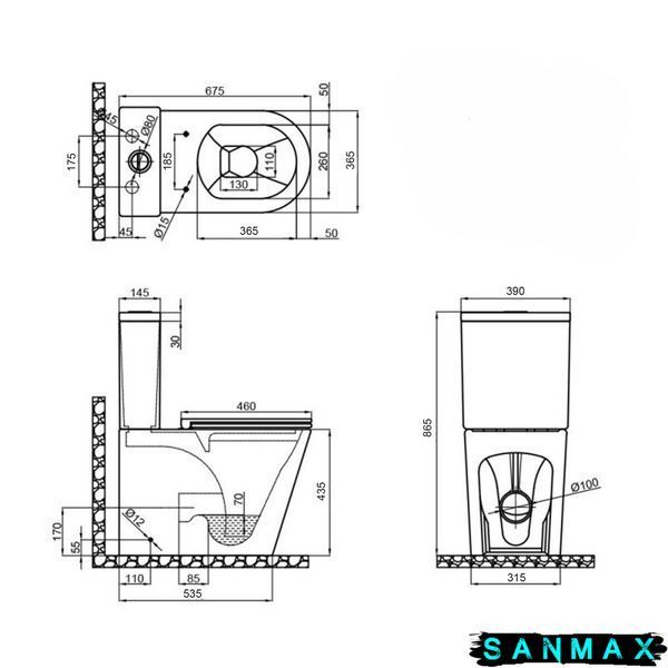 Чаша унітазу-компакту Mixxus Premium Bevel-0402-T1 Bowl 670х390х880 Tornado 1.0 без сидіння (MI8353) MI8353 фото