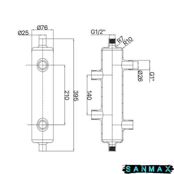 Гідрострелка Koer KR.S1031 2/2 (з воздухоотвод. І дренаж. краном) 1"НР SUS304 (KR2958) KR2958 фото