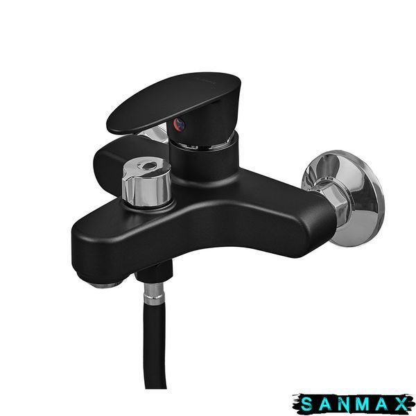Змішувач для ванни Plamix Cezar-009 Euro Set Matte Чорний, зі шлангом, лійкою та кронштейном (PM0693) PM0693 фото