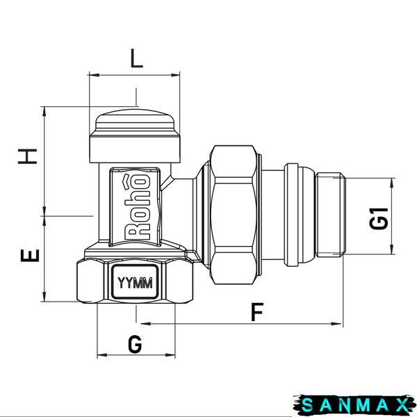 Кран радіаторний 1/2 кутовий нижній Roho R5250-050 (30/120) (RO0132) RO0132 фото