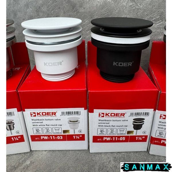 Донний клапан для умивальника універсальний Koer PW-11-03 Білий (KR5791) KR5791 фото