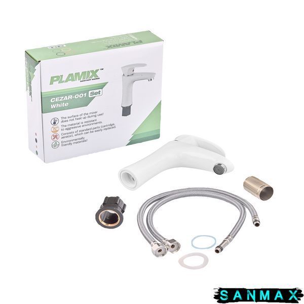 Змішувач для умивальника Plamix CEZAR-001 SET Білий PM0661 фото