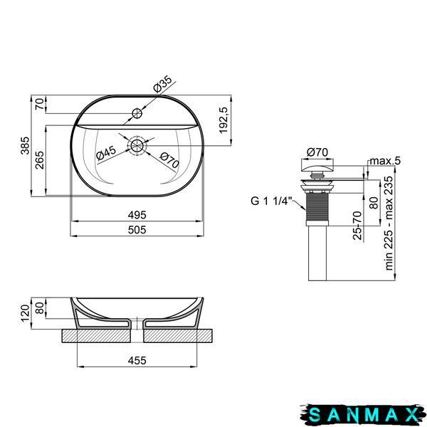 Раковина накладна Mixxus Premium ELLIPSE-0203 510х375х120mm з отвором під змішувач (MP6678) MP6678 фото