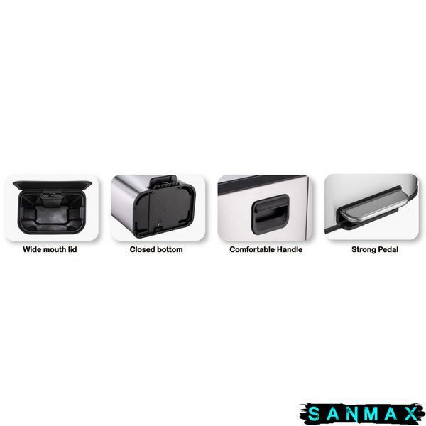 Відро для сміття з плавним закриттям прямокутне Mixxus Cubic-TC0112 SS Color 12л колір нержавійка (MI7089) MI7089 фото