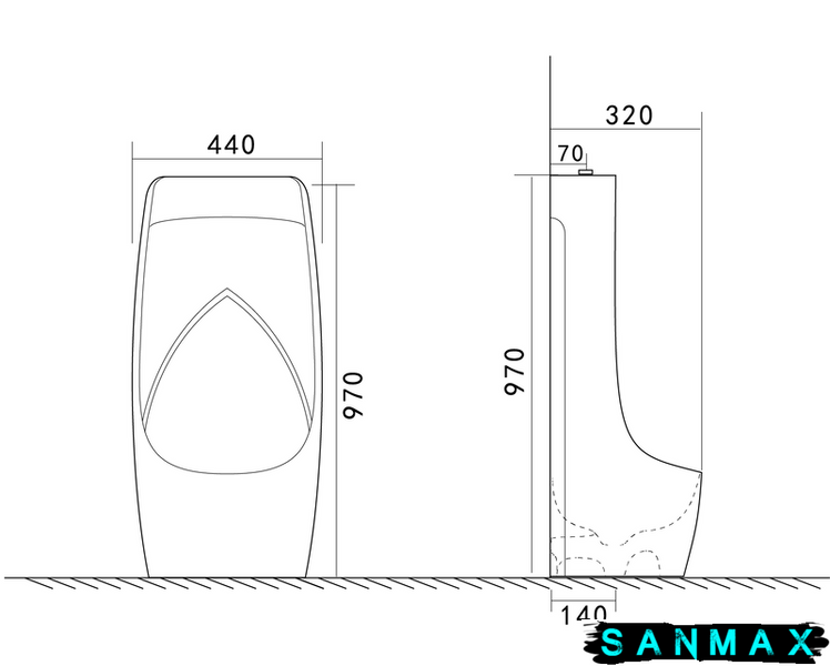 Пісуар підлоговий Mixxus Premium Bevel-0902 440x320x970mm з краном для пісуара (MP6666) MP6666 фото