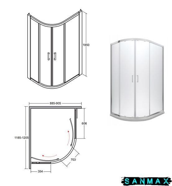 Кабіна асиметрична Besco Modern 120x90x185 універсальна: скло mrozone, профіль хромований MA-120-90-M фото