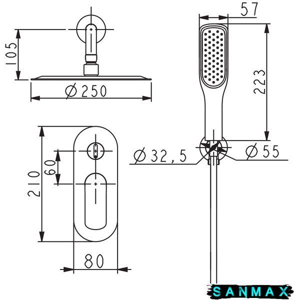 Вбудована душова система Koer KB-62028-07 2 функції Графіт (KR6011) KR6011 фото