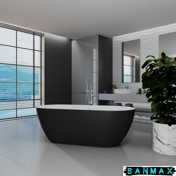 Ванна акрилова вільностояча суцільнолита Koller Pool AquaLuxe 1700x750 Білий/Matt Чорний з сифоном 0202261501 фото