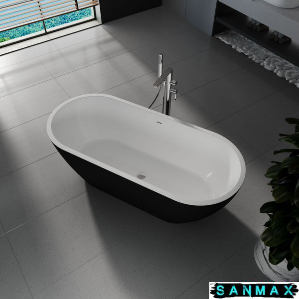 Ванна акрилова вільностояча суцільнолита Koller Pool AquaLuxe 1700x750 Білий/Matt Чорний з сифоном 0202261501 фото